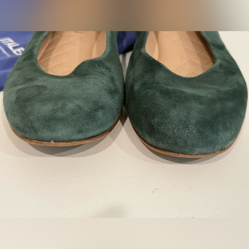 Italeu Green Suede Leather Ballet Flat Sz 9.5 B 40 & shoe bag - Picture 8 of 11